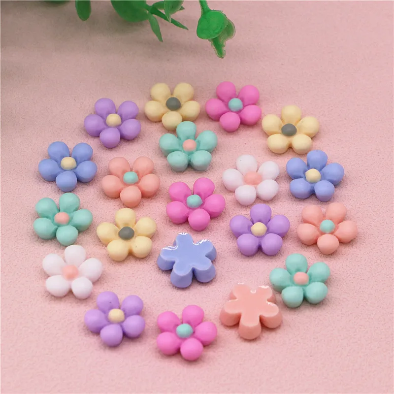 50pcs 13mm Mix Spring Colors Resin Five-petal Flower Flatback Cabochon DIY Jewelry/Hair Clip Home Decoration Accessories