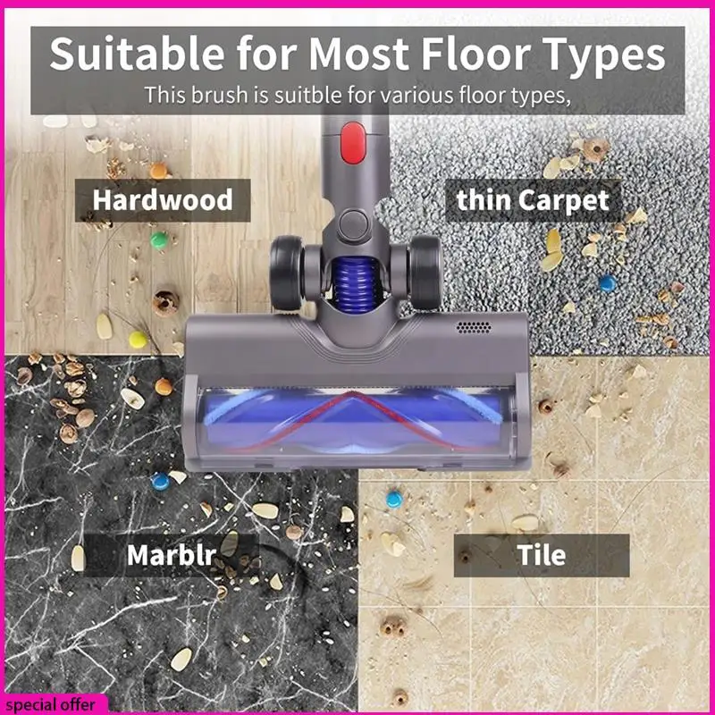 

A65Z For Dyson V7 V8 V10 V11 V15 Vacuum Hard Floor Attachment With LED Light V Shape Turbo Bristle Roller Brush Cleaner Head