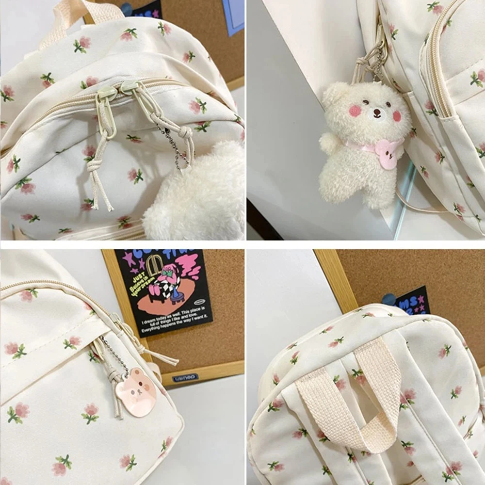 Floral Backpack Personalised Embroidery Name Kawaii Girls Casual Daypack Ladies Rucksack Unique Gift for Young Ladies Handbags