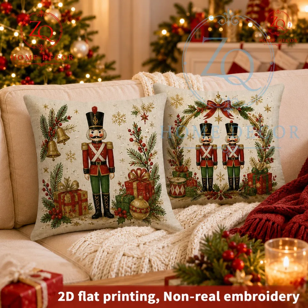 Double Soldier Christmas Wreh Pillowcase Retro RedBrown Festive Home Cushion Affective Bay Window Decorion Pillowcase