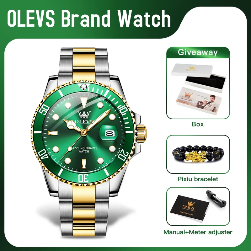 

OLEVS 5885 Man Watch Original Brand Waterproof Quartz Watch Stainless Steel Strap Automatic Date Mens Gifts Watches For Man