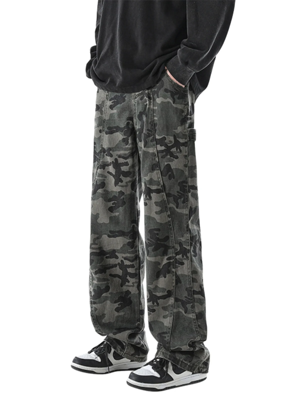 

Trendy Casual Loose Straight Leg Camouflage Pants Small Size S Men's Jeans ort Stature Autumn Winter American Retro Sle