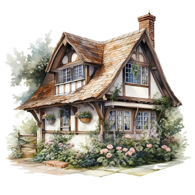 Three Ratels QB28  Beautiful rural cottage nostalgic hometown watercolor scenery home decoration wall stickers
