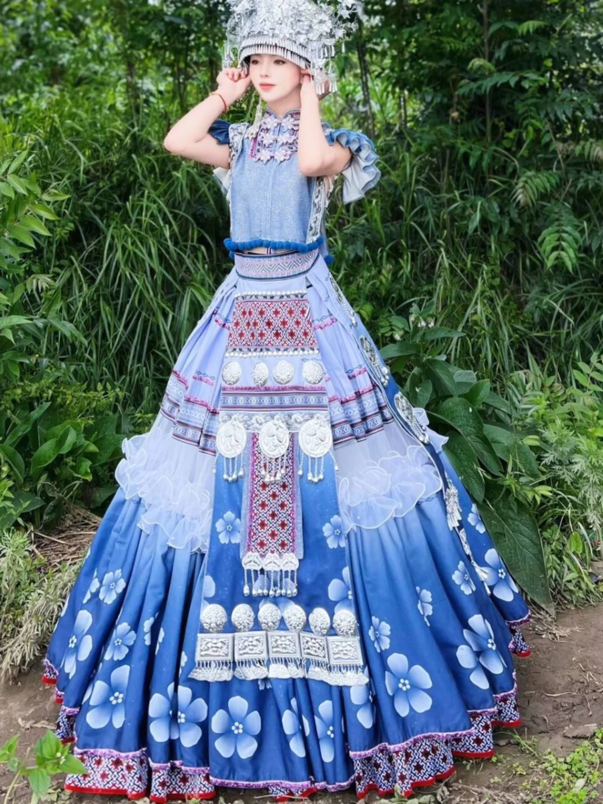 

New High Waist Trip Shoot Popular Miao' S Miao Photography Guizhou Yunnan Dress of Minority Studio
