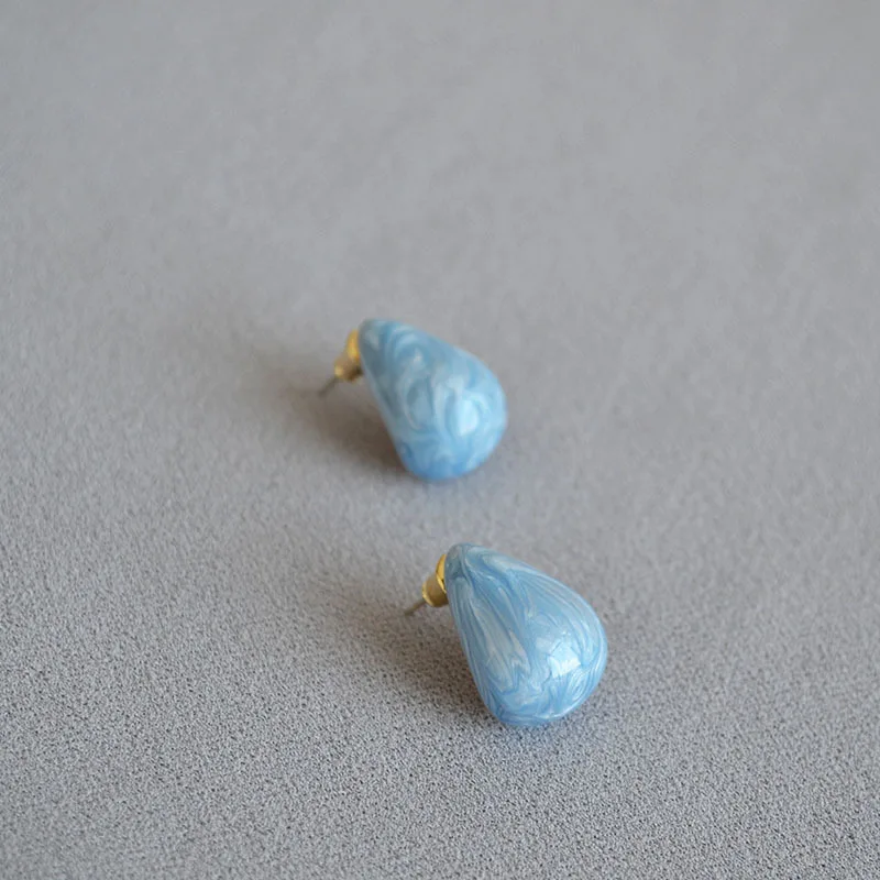 Pear Shaped Earring Minimalism Style Handmade Enamel Glazed Gold Plated Brass 925 Silver Needle Stud Earrings