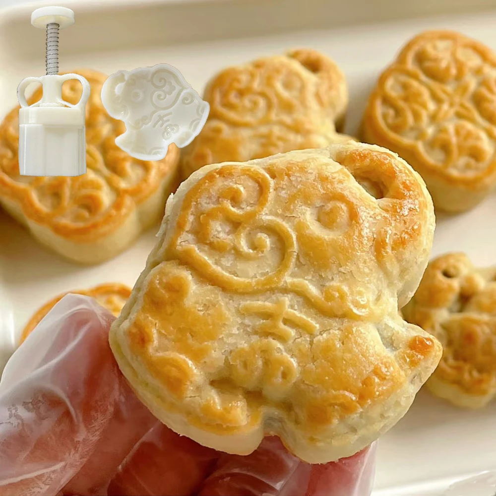 

75g Cute Animal Elephant Shape Moon Cake Hand Pressed Mold Biscuit Stamp Chinese Character Lucky Blessing Pastry Dessert Tools