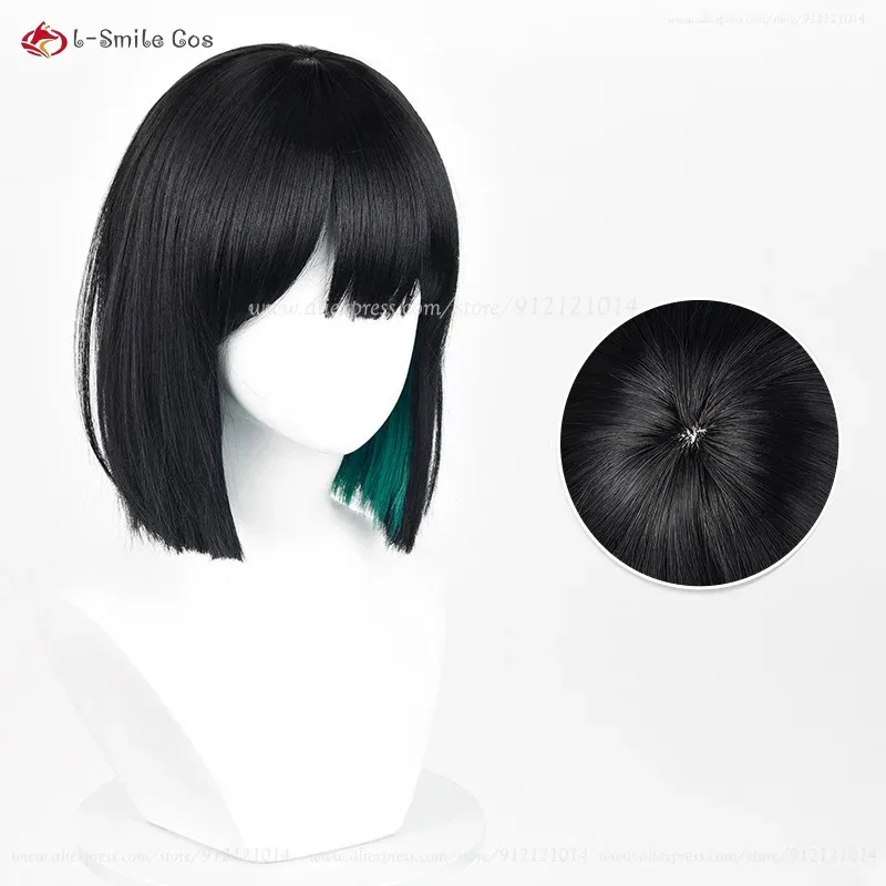 

CyAnime Sua Cosplay Wig 30cm Black Green Mixed Wigs BOBO Heat Resistant Synthetic Hair Halloween Women Wigs