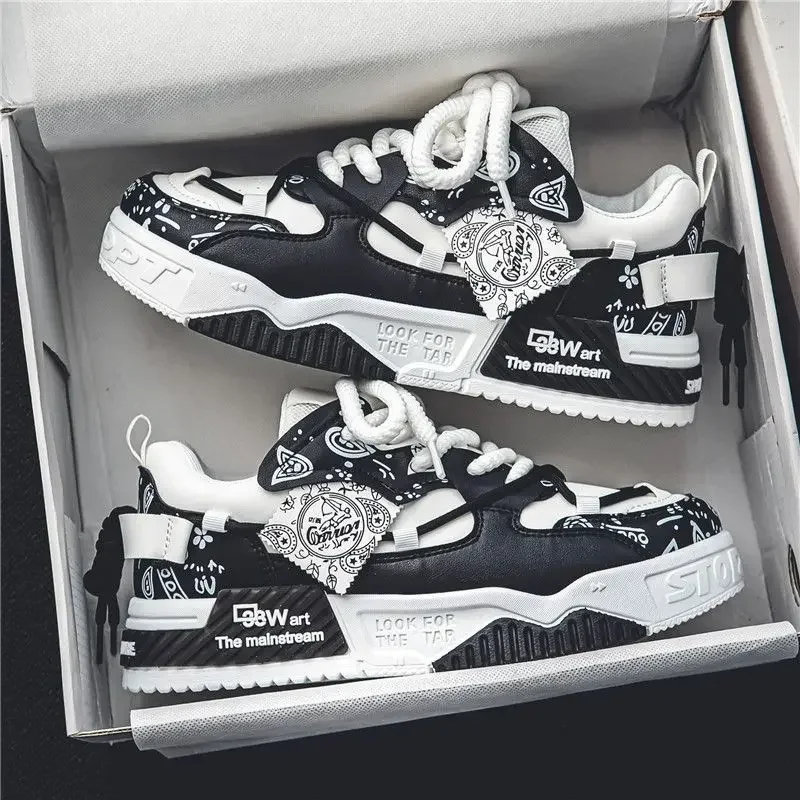 

Men's Shoes 2025 Spring New Fashion Trend Graffiti Skateboarding Shoes Lace Up Soft Bottom Anti Slip Outdoor Casual Sports Shoes