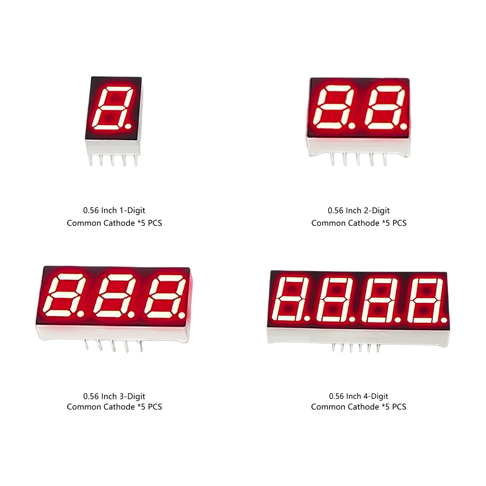 4 Values 0.56 inch Common Cathode LED Digital Tube Kit 1/2/3/4 bits bit Red 7 Segment Display Digit Total 20 Pcs