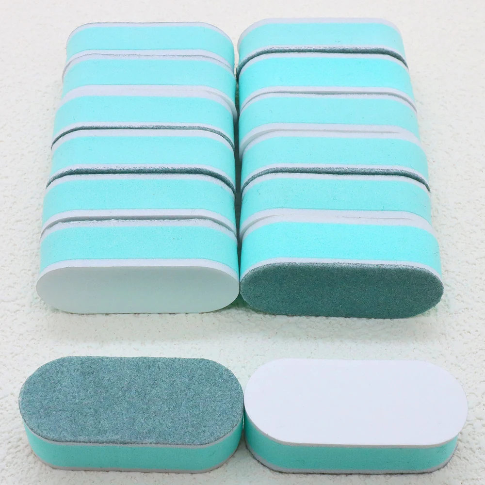 10/24pcs Green-Core Oval Nail Polishing Block Dual-Sided Sponge Grit Gentle Exfoliation Shine Reusable Salon-Grade Manicure Tool