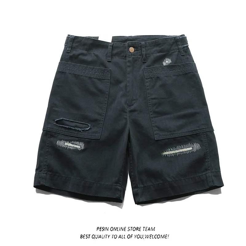 

Retro Fibone Pattern Distred Patchwork Casual orts Men's Loose Straight Leg Trendy mid Waist Summer Workwear Pants