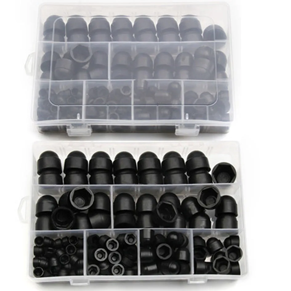 145pcs Hexagon Nuts Bolt Cover Screw Caps Nylon Acorn Nut Dome Hex Cover Protective Hexagon Screws Bolts Kit M4/5/6/8/10/12