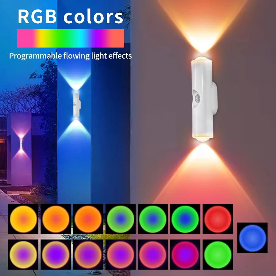 Doppelkopf-Schrankleuchte mit Bewegungssensor für unter der Küche, Dreifarbig Weiß oder RGB Optional, Wiederaufladbare Sonnenuntergangsleuchte