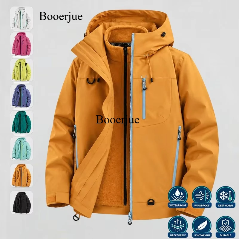 Men's 2-Piece Outdoor Jacket Detachable Separately Wearable Fleece Liner Hooded Warm Outerwear Mountaineering Hiking Daily Wear