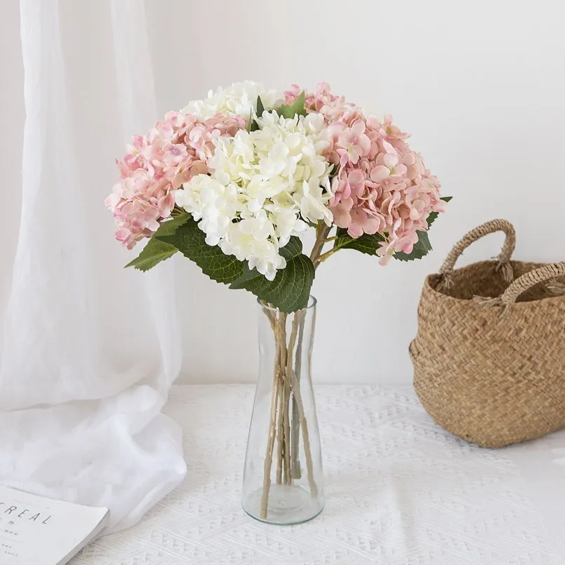 

High Quality 3-Leaf Silk Fake Hydrangea Vaes for Home Outdoor Garden Decoration Bridal Accessories Clearance Artificial Flowers