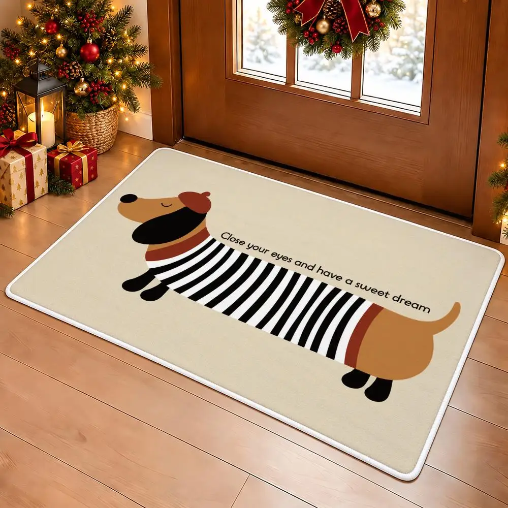 Cozy Dachshund Welcome Floor Mat Soft Flannel Floor Mat Cloud Feel Non-slip Bath Rug Machine Washable Foam Carpet Door Mat