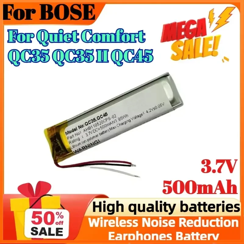 

3.7V 500mAh Digital Battery for BOSE Quiet Comfort QC35 QC35 II QC45 Wireless Noise Reduction Earphones Battery