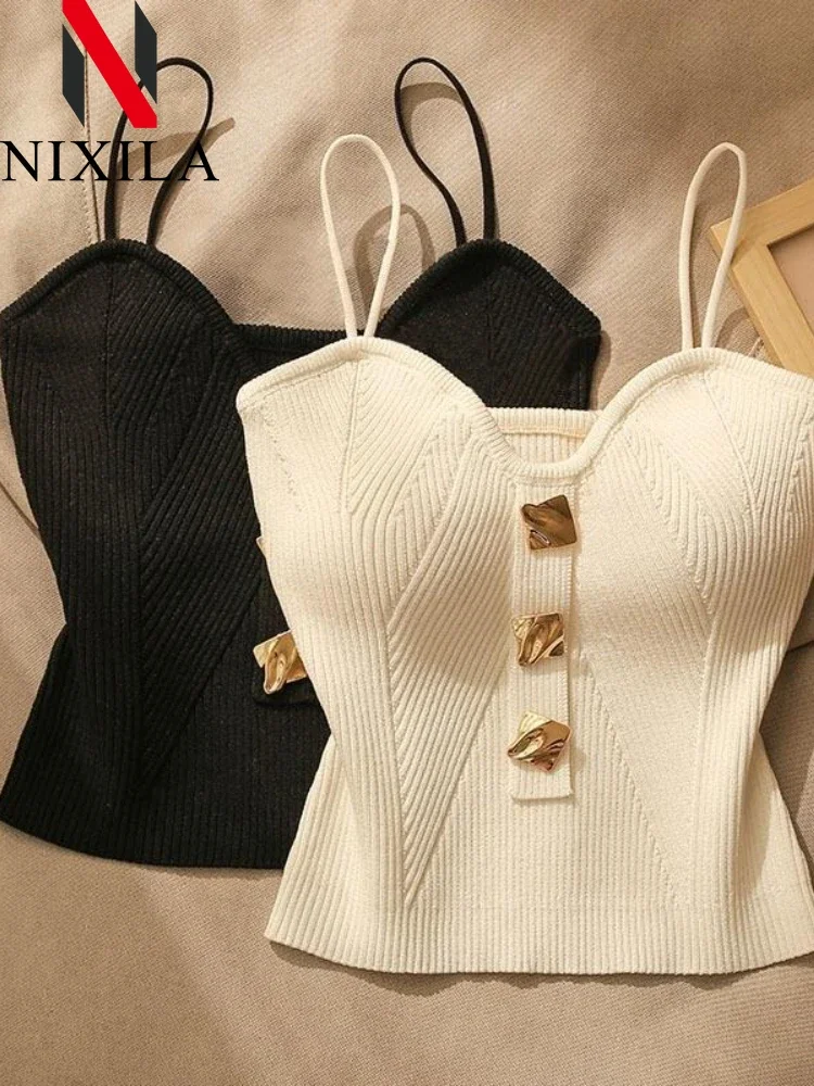 

Women's Summer Halter Neck Sleeveless Crop Top Small Perfume Style Knit Undershirt External Wear Fashionable Casual Clothing