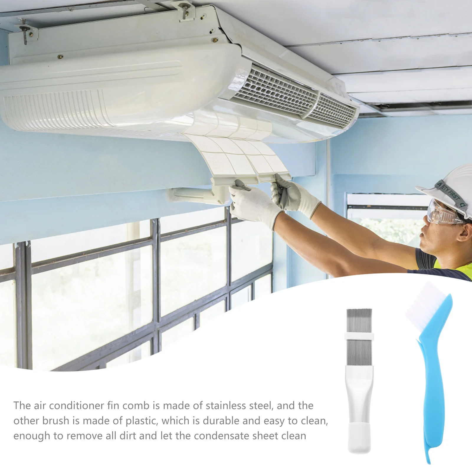 

1Set Radiator Cleaning Brush Fin Brush Repair Cleaner for Ac Condenser Stainless Steel Comb Blue Whisk Tool Household