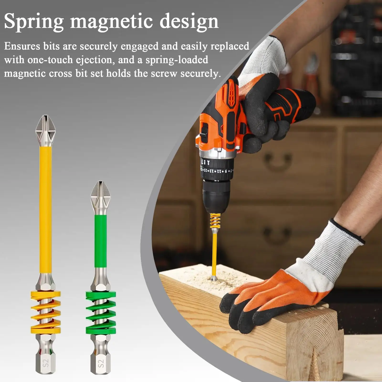 Electric Screwdriver Bits 2 Pieces Magnet Screw Bits For Drill Tough Anti-Slip Tips With Spring For Household Technician Work