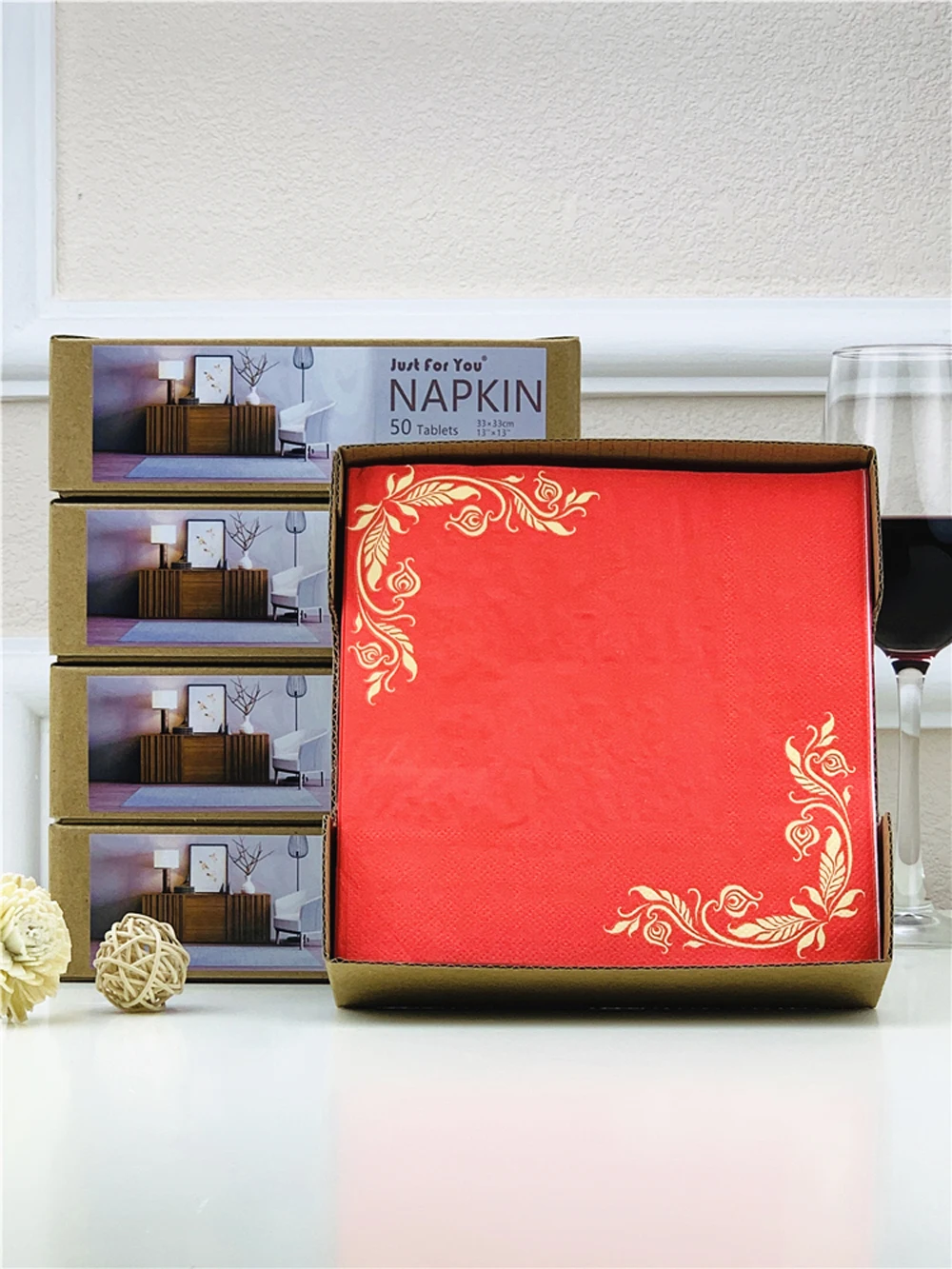 

Customized Red Gold Foil Pattern Hot Stamping Napkins, Table Decoration, Hotel, Wedding, Banquet, Party, 100Pcs