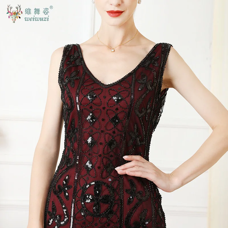 気質優しい高級タッセル刺繍ビーズスパンコールレディースドレスパーティーセクシーな V ネック不規則な女性のタンクドレスレース