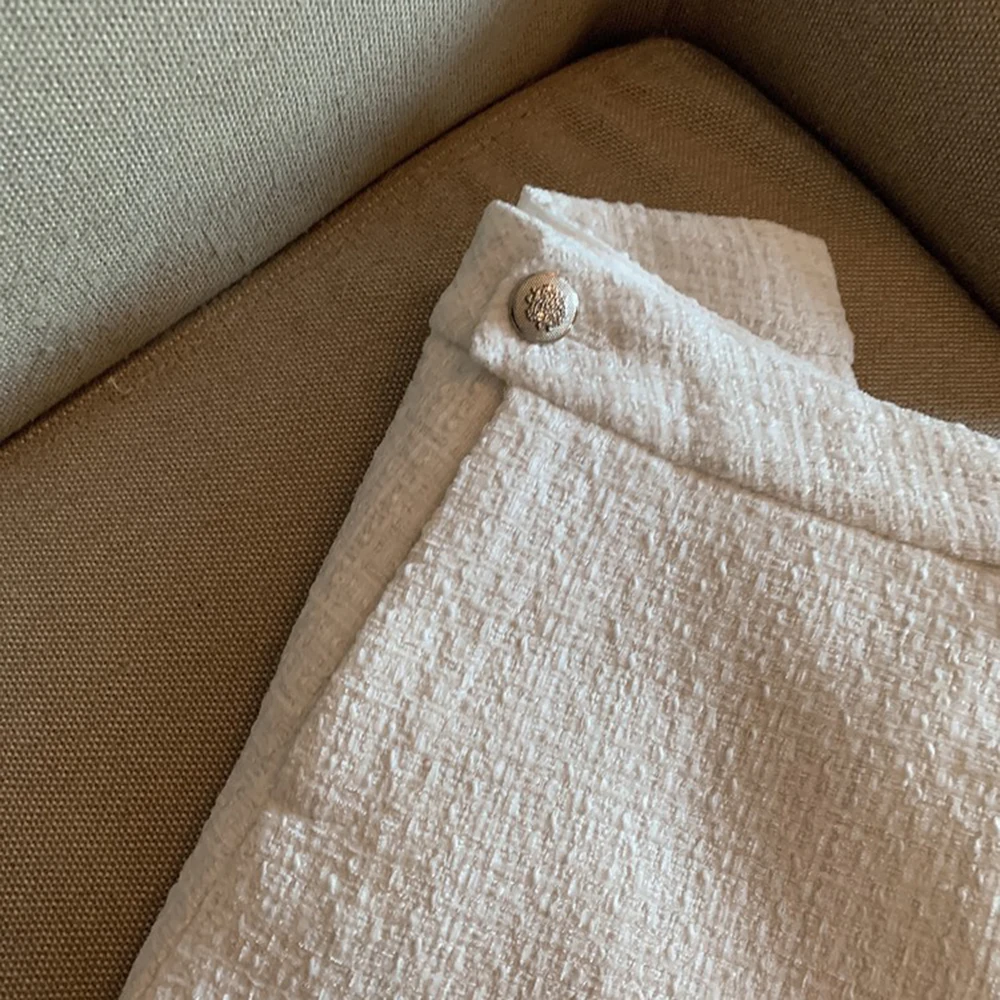 Pantaloni corti bootcut bianchi in tweed da donna autunno inverno a vita alta firmati slim fit moda gamba larga pantaloncini femminili casual