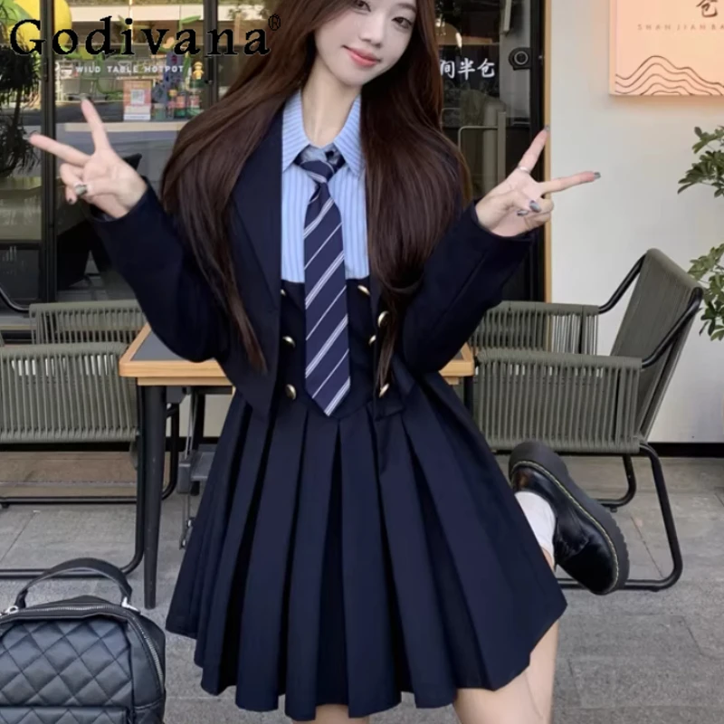 

Spring Autumn Large Size College Sweet Japanese Long Sleeve Dress Fashion Girl High Waist A-line Stripe Splicing Pleated Dresses