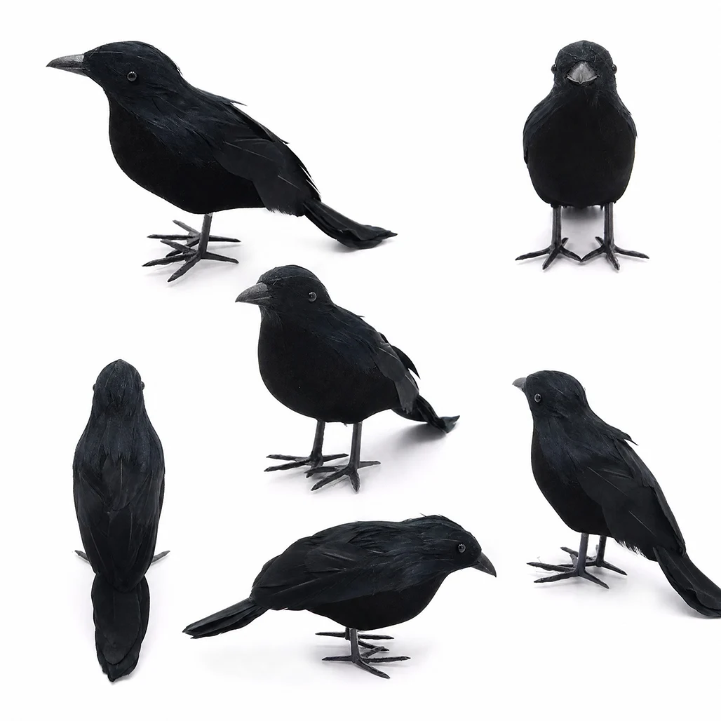 Realistic Artificial Black Crow Feathered Raven Halloween Decorations 2026 Spooky Party Props Outdoor Garden Horror Decor