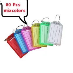 60 Pieces Flap Transparent Keychain Colorful Plastic Label Keychain Double Sided Marking Key Plate Luggage Hotel ID Tag