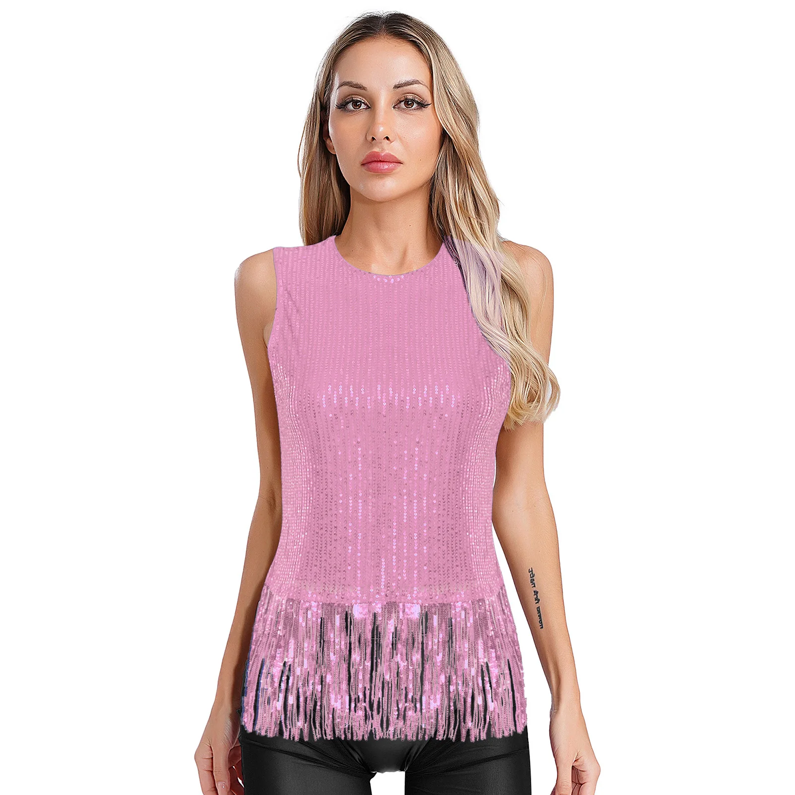

Women's Party Club Raves Disco Dance Performance Sequins Tops Bling Bling Catching Fringe Tassel Sparkling Sleeveless Tank Tops