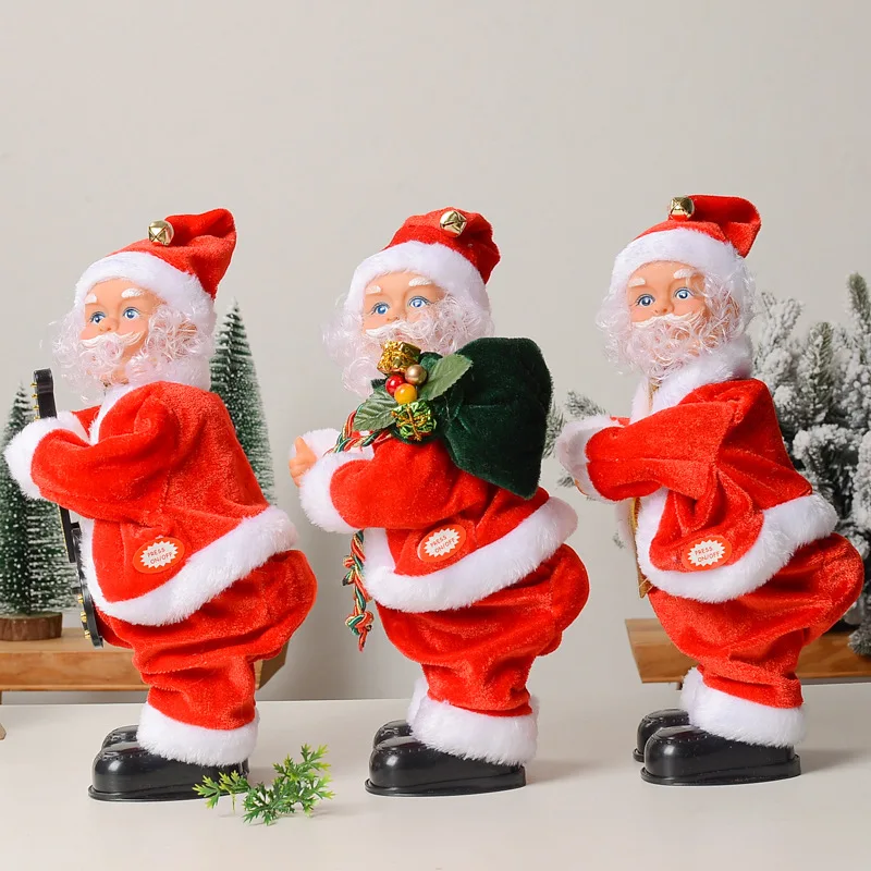 Christmas Electric Santa Claus Play Saxophone and Drum Play Guitar Musical Hip Dancing Doll Ornaments Party Decoration Kids Gift