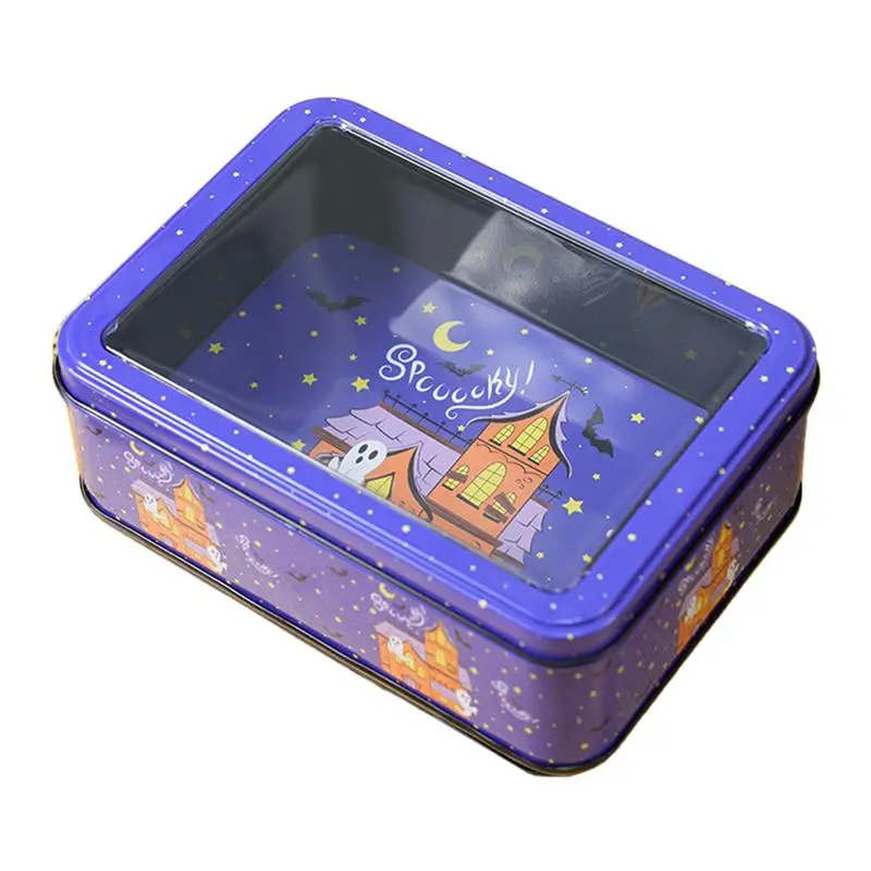 Halloween Metal Rectangular Tin Box Tea Coffee Organizer Case Cookie Gift Box Candy Box Tinplate Push Candy Pill Cases Bins Jar