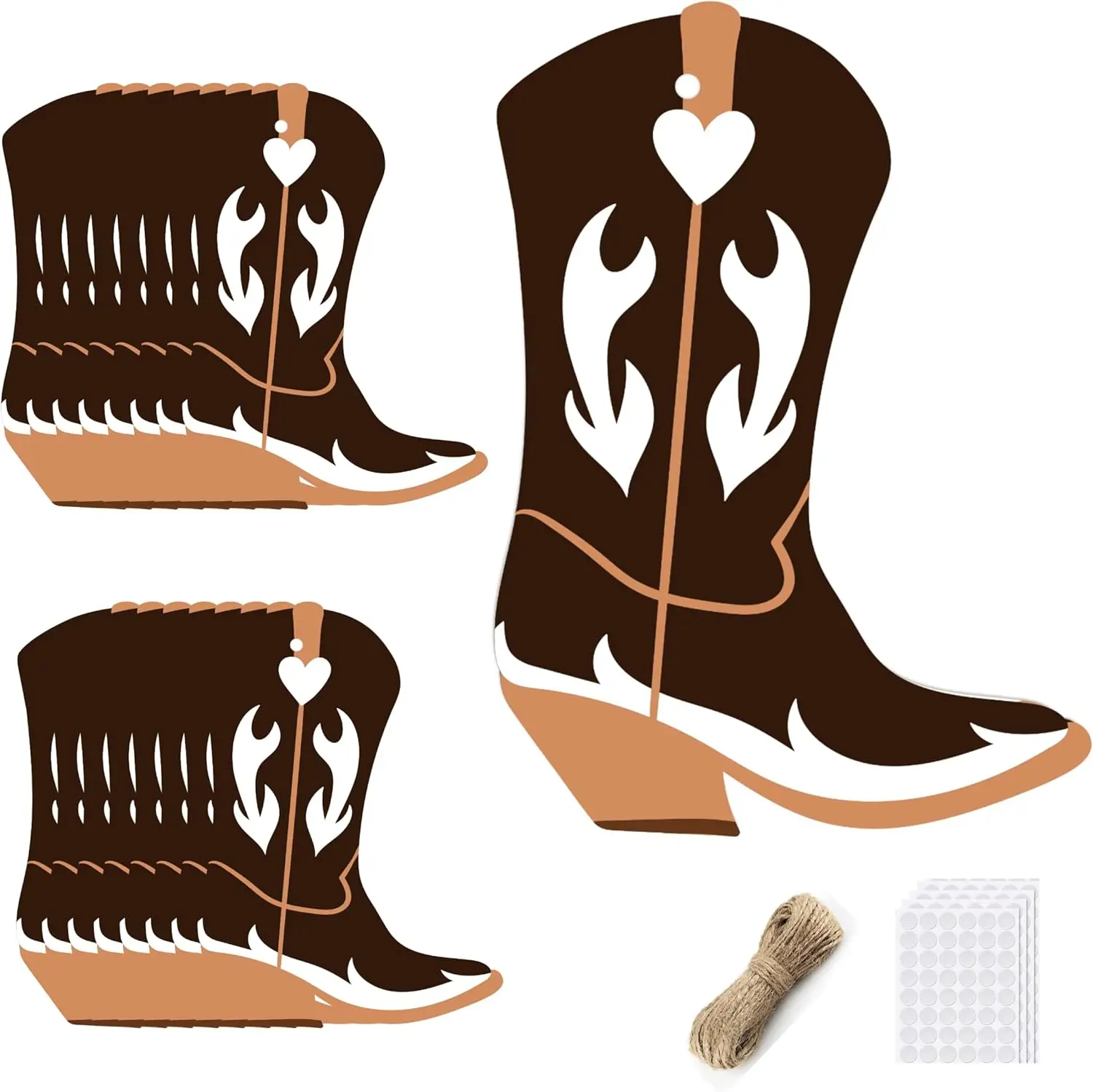 

x 7 Inch Cowboy Boot Decoration Tags with String and Glue Dots 50 Pcs (black)