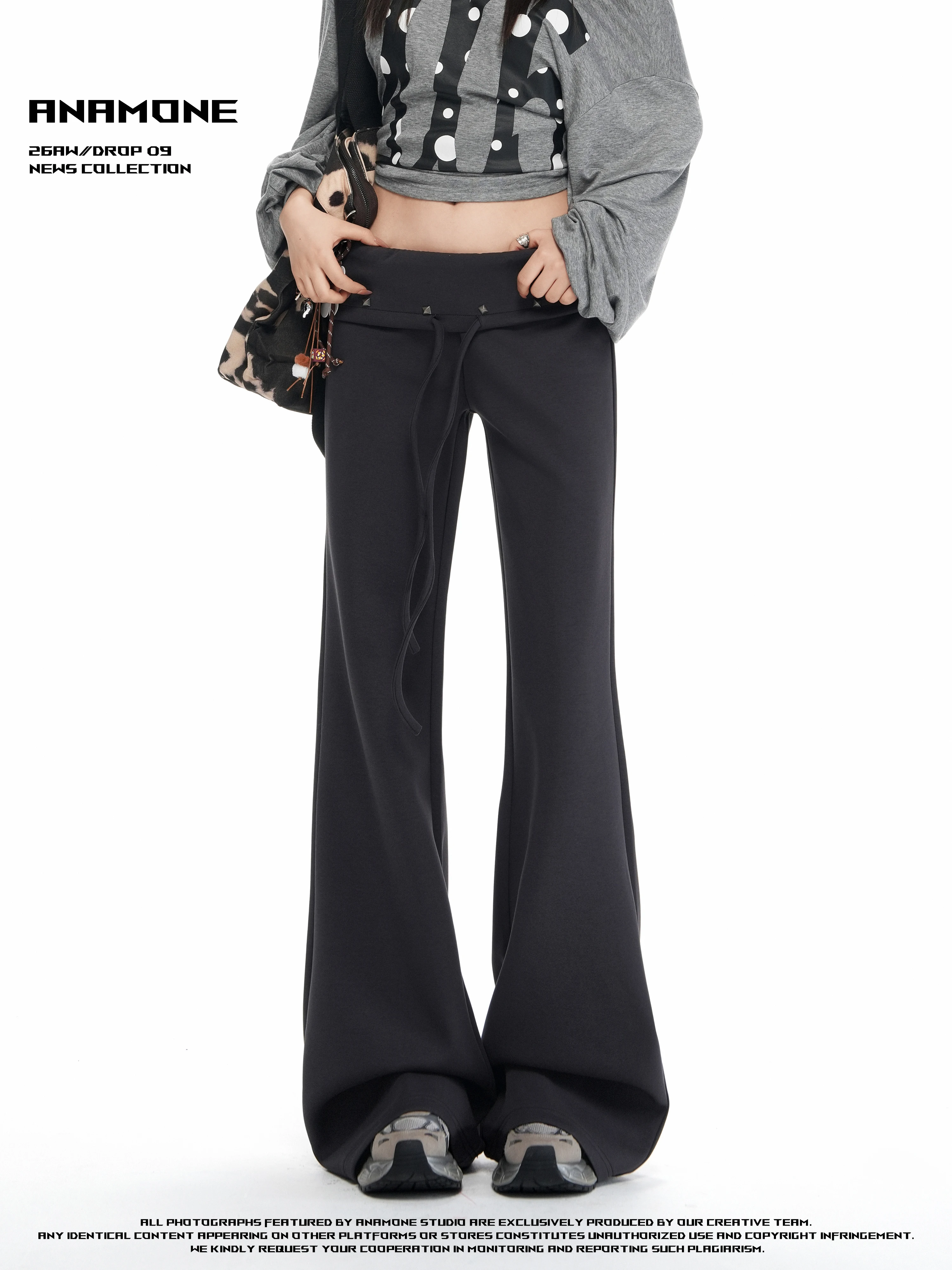ANAMONE Low Waist Flared Casual Yoga Pants Women's Autumn Commuting Walking Sports Trousers Comfortable Loose Fit Straight Leg