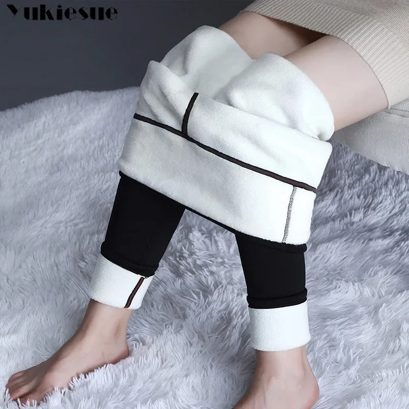 Solid color Women High Waist Elastic Skinny Fleece Trousers Leggings Winter Pants For Women Thick Velvet Pants Warm Trousers