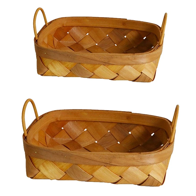 2 Pcs Hand-Woven Storage Basket, Bread Fruit Storage Basket/Storage Basket For Kitchen(Large&Small)