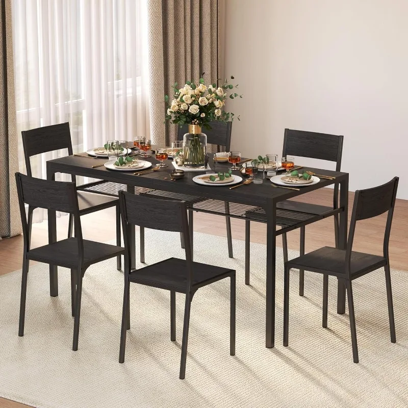 Dining Table Set for 6 with Chairs, 7-Piece Kitchen Table Set for Small Space, Apartment, Kitchen