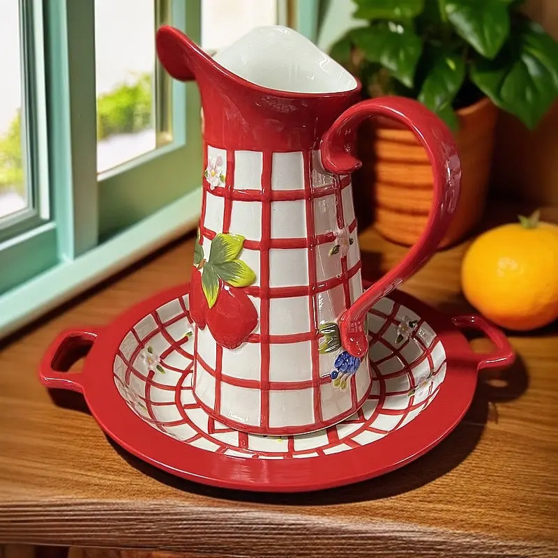 

European American Style Thickened Ceramic Relief Flower Pattern Large Fruit Plate Cold Kettle Brand Porcelain Household