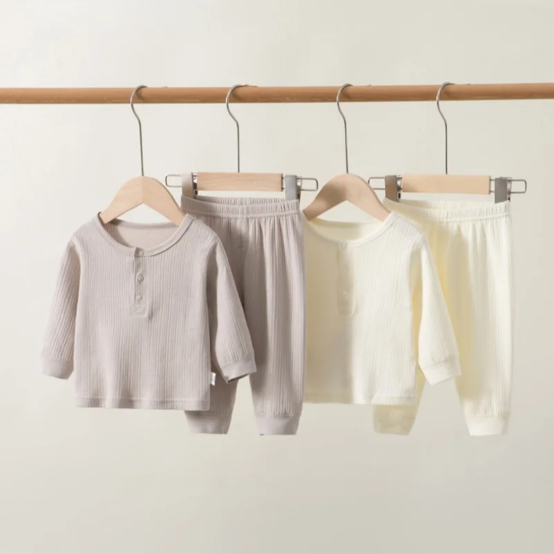Spring 0-3Y Baby Girls Boys Cotton Pajamas Sets Ribbed Long Sleeve Sleepwear 2pcs Outfits Newborn Nightwear Soft Loungewear