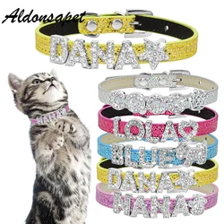 Custom Bling Name Cat Collar Personalized DIY Rhinestone Name Cat Dog Collar for Puppy Small Dogs Pet Kitten Cat Collar Necklace