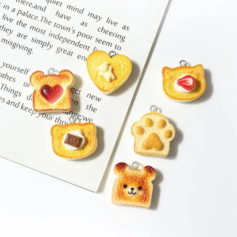 10Pcs Heart Bear Cat Animal Toast Bread Shape Charms Resin Claws Food Pendant For DIY Earring Necklace Keychain Jewelry Making