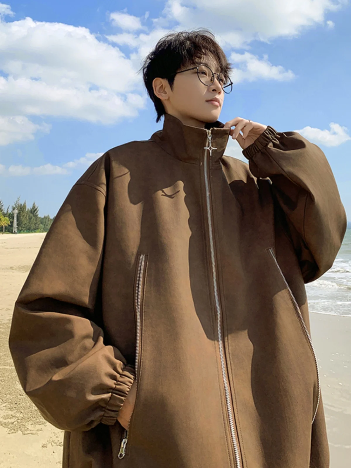 

Мужская повседневная куртка из искусственной кожи с воротником-стойкой, весенне-осенняя, модная, брендовая, в стиле хип-хоп, премиум-класса, больших размеров, молодежная