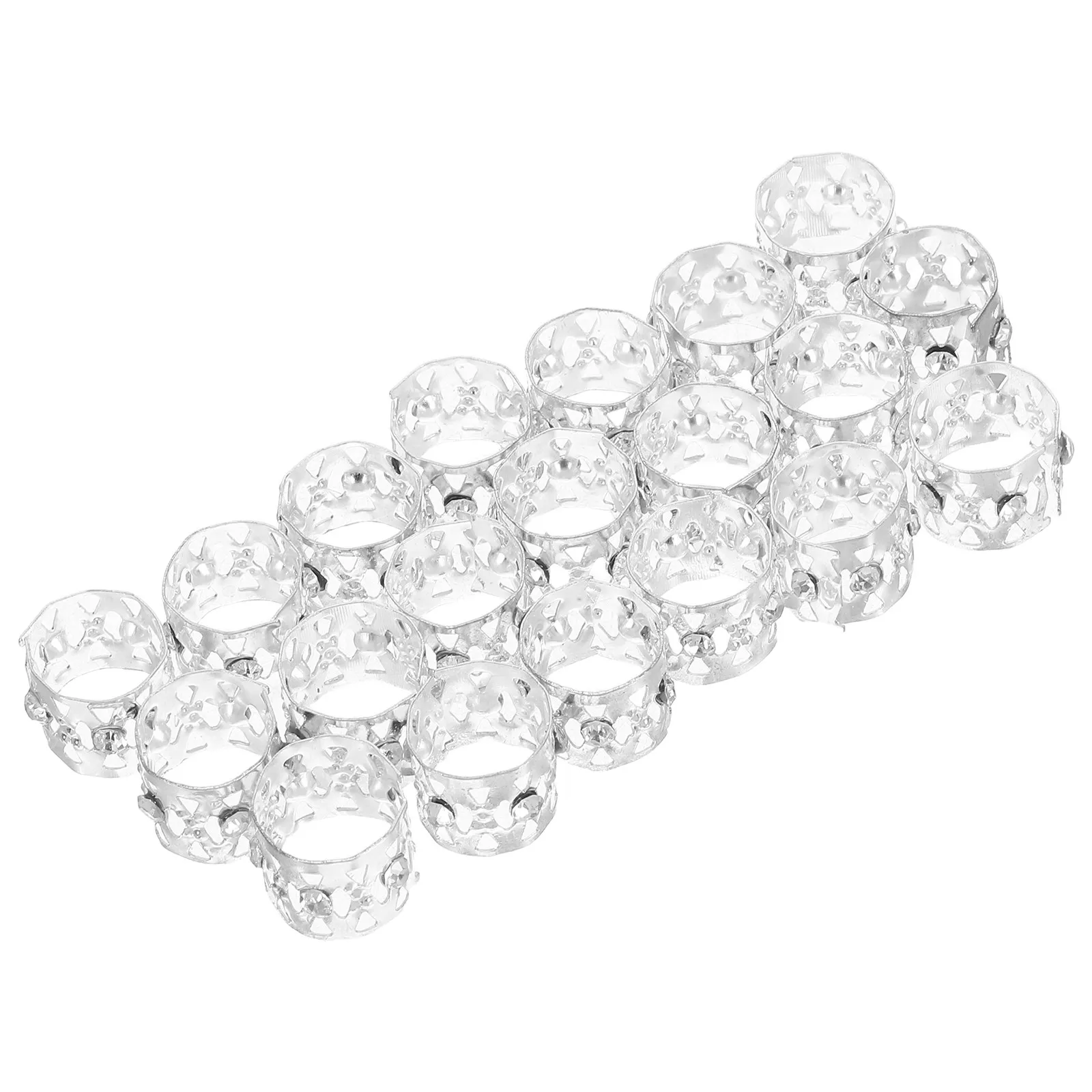 20Pcs Rhinestone Dreadlock Hair Rings Silver Hollow Braid Cuff Clips Tube Metal Hair Accessories for Women Girls Party Daily