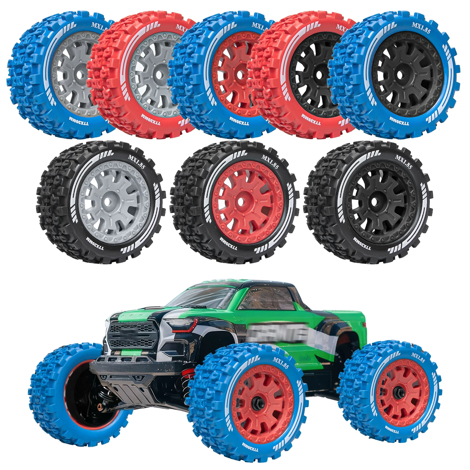 

OKHL Mx1.85 Inch 77*39mm Colored Wheel Tires Anti-skid Set 4Pcs for 1/14 1/18 RC Monster Truck Tyres Upgrade Kit