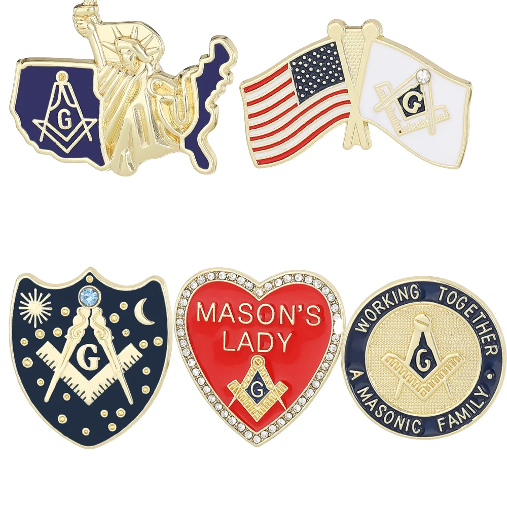 Masonic Emblem Alloy Drop Oil Badge Enamel American Flag Brooch Pins on Suit Jacket and Coat Decoration Accessory