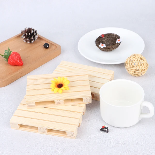 1 Pc 12*8*2cm Mini Wooden Pallet Beverage Coasters Insulation Pad Cup Coaster Pot Mat 4