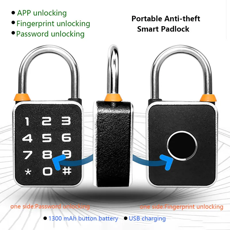 Portable Anti-theft Padlock APP Fingerprint Password Combination Smart Biometric Padlock USB Charging For Locker Luggage Gym