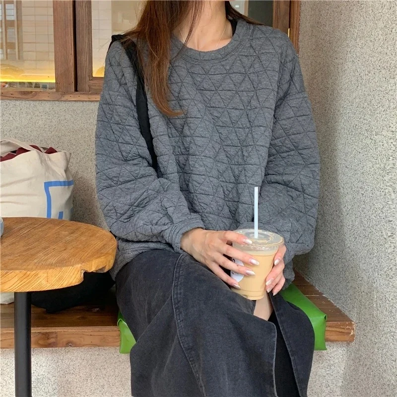 루즈핏 스웨트셔츠 여성 겨울 화이트 캐주얼 O넥 긴팔 여성 의류 독창적인 신상 후드티