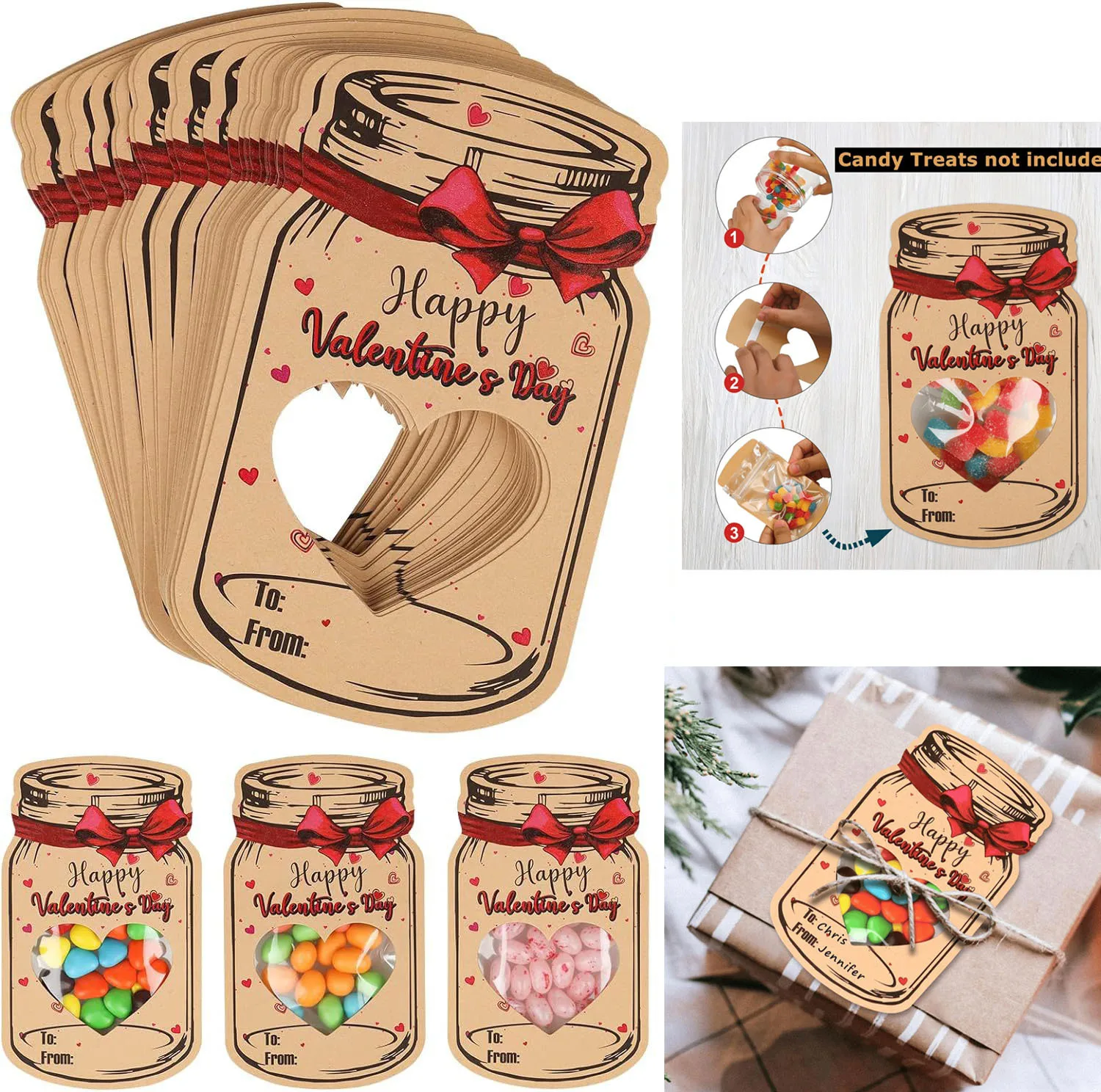 

24/48pcs Valentine Message in a Bottle Cards Set, Creative Kids Valentine Exchange Greeting Cards for Classroom Party Favors